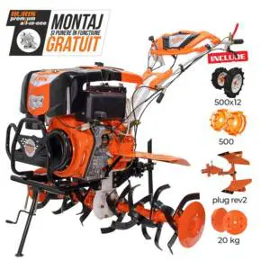 Motosapatoare RURIS 1001KSD + roti cauciuc 5.00-12 + plug reversibil rev2 + roti metalice 500 10 CP