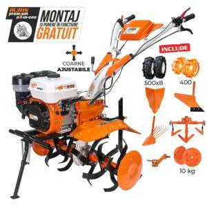 Motosapatoare RURIS 731ACC1 + roti cauciuc 5.00-8 + rarita + plug + adaptor + dispozitiv scos cartofi + roti metalice 400 fara manicot + cultivator 7.5 CP