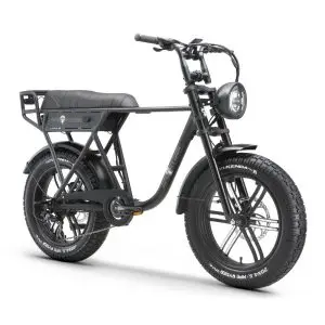 Bicicletă electrică APE RYDER A10 Black cu motor 250W, baterie 36V/10Ah, autonomie până la 60 km, roți de 20 inch și transmisie Shimano cu 7 viteze.