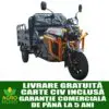 Triciclu electric de marfă KUBA LIGHT CARGO L2e-U, culoare gri antracit, cu benă basculabilă de 385 kg și bare de protecție portocalii, vedere din față.