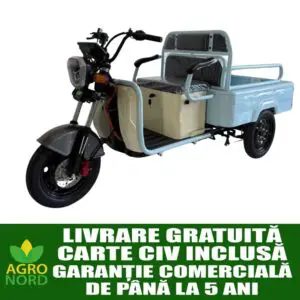 Triciclu electric utilitar FORTE CARGO 300 PLUS cu benă, livrare gratuită, carte CIV inclusă și garanție comercială, disponibil la AgroNord.