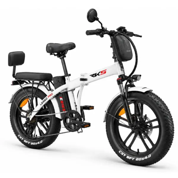 Bicicleta electrica RKS LESSO WHITE, motor 250W, baterie 36V/10Ah Li-ion, autonomie 35-45 km, viteza 25 km/h, adulti, roti 20", display LCD, alb
