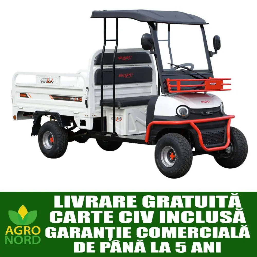 Cvadriciclu electric, camioneta SKY JET VIP CARGO, WHITE, motor 3000 W, acumulator litiu-ion 72V/72Ah, viteza maxima 25 km/h, autonomie până la 90 Km, sarcina maxima 585 kg, 2 locuri, alb Cvadriciclu electric, camioneta SKY JET VIP CARGO, WHITE, motor 3000 W, acumulator litiu-ion 72V/72Ah, viteza maxima 25 km/h, autonomie până la 90 Km, sarcina maxima 585 kg, 2 locuri, alb