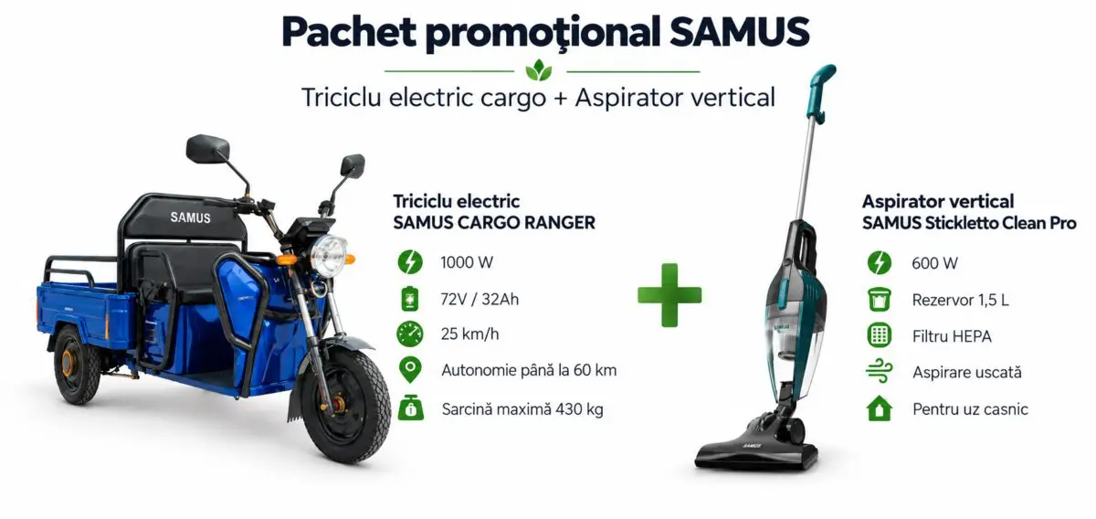 Pachet Triciclu Electric + Aspirator Vertical SAMUS