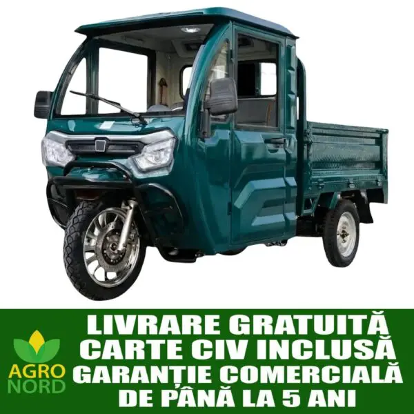 Triciclu electric, tricicleta cu cabină 3PLUSMOTO XF2200DZH, 3+KH06 BLUE, motor 2000 W, acumulator 72V/58Ah, viteza maxima 25 km/h, autonomie 59 km, afisaj LCD, 1 loc, albastru