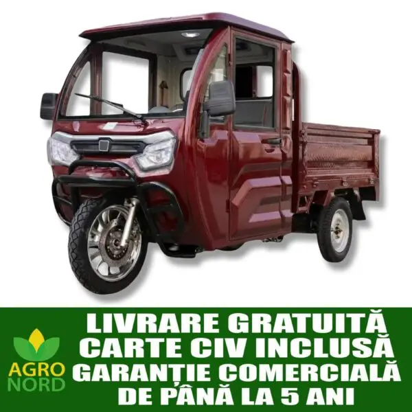 Triciclu electric, tricicleta cu cabină 3PLUSMOTO XF2200DZH, 3+KH06 RED, motor 2000 W, acumulator 72V/58Ah, viteza maxima 25 km/h, autonomie 59 km, afisaj LCD, 1 loc, roșu