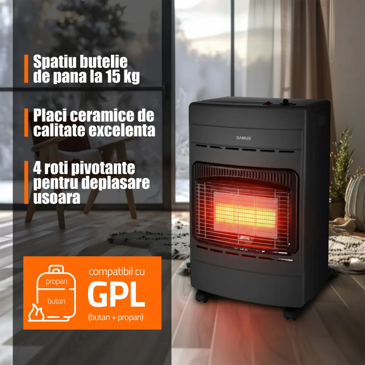 Soba pe gaz SAMUS RS424P, putere reglabila 1.5 / 2.8 / 4.2 kW