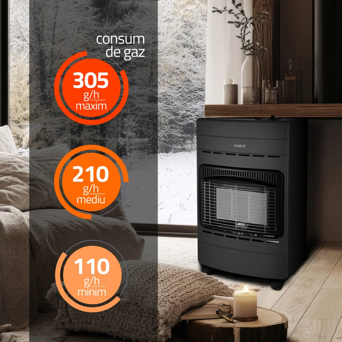 Soba pe gaz SAMUS RS424P, putere reglabila 1.5 / 2.8 / 4.2 kW
