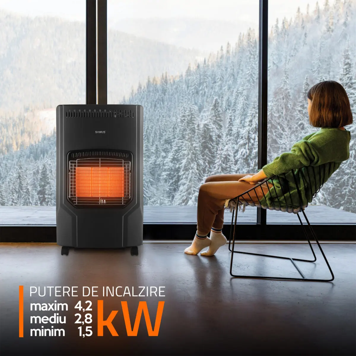 Soba pe gaz SAMUS RS423, putere reglabila 1.5 / 2.8 / 4.2 kW