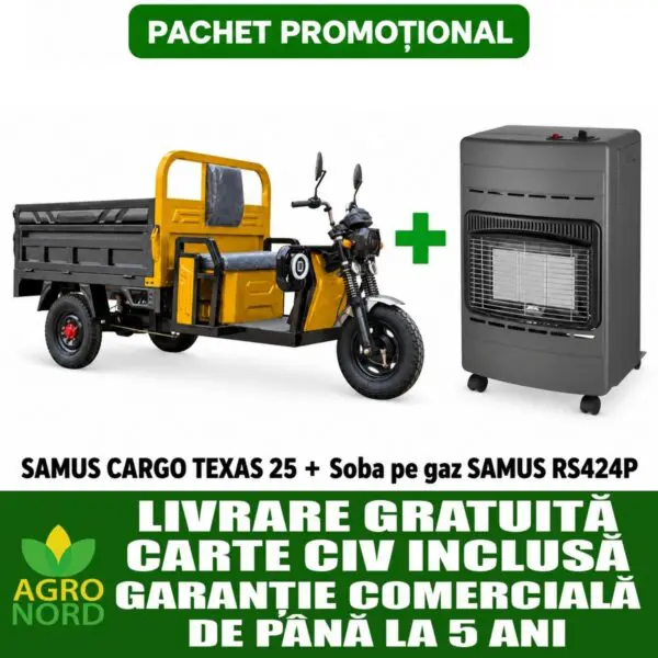 Pachet promoțional – Triciclu electric cargo SAMUS TEXAS 25 + Sobă pe gaz SAMUS RS424P