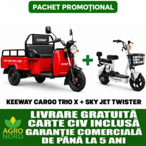 Pachet promoțional - Triciclu electric KEEWAY CARGO TRIO X RED + Scuter electric fără permis SKY JET TWISTER