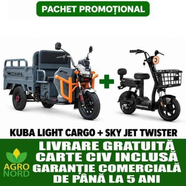 Pachet promoțional – Triciclu electric KUBA LIGHT CARGO + Scuter electric SKY JET TWISTER