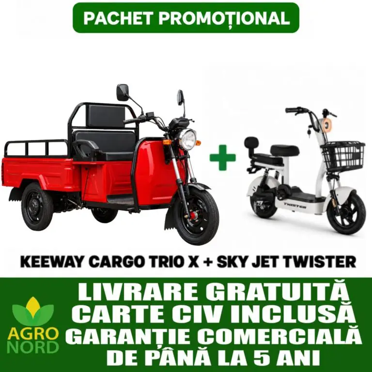 Pachet promoțional - Triciclu electric KEEWAY CARGO TRIO X RED + Scuter electric fără permis SKY JET TWISTER