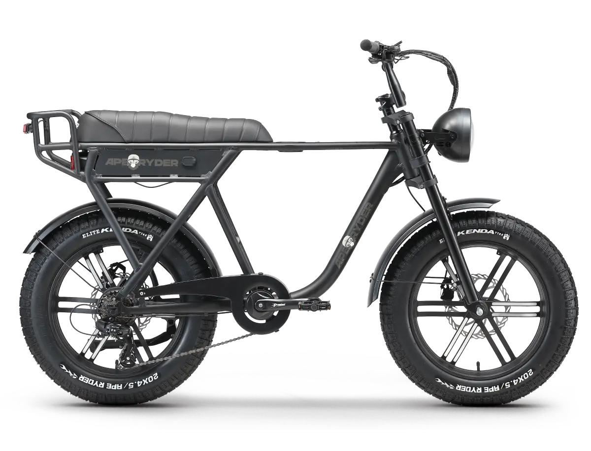 APE RYDER A10 Black - Profil lateral Profil lateral bicicletă electrică APE RYDER A10 Black cu cadru din aluminiu și anvelope Fat Bike