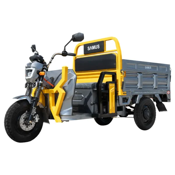 Triciclu electric cargo Samus Montana Galben Argintiu vedere laterală