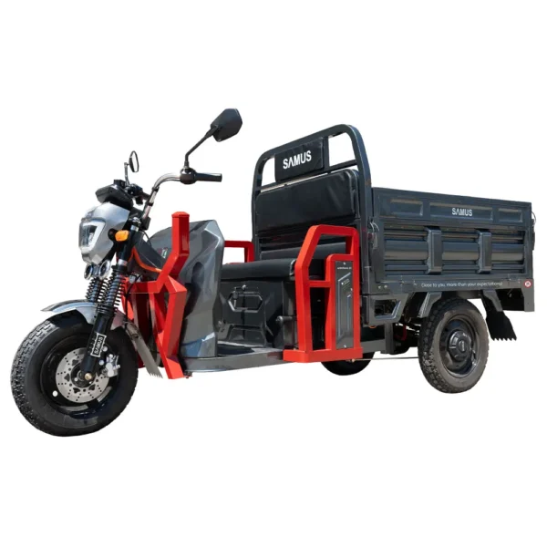 Triciclu electric cargo Samus Montana Roșu Argintiu vedere laterală