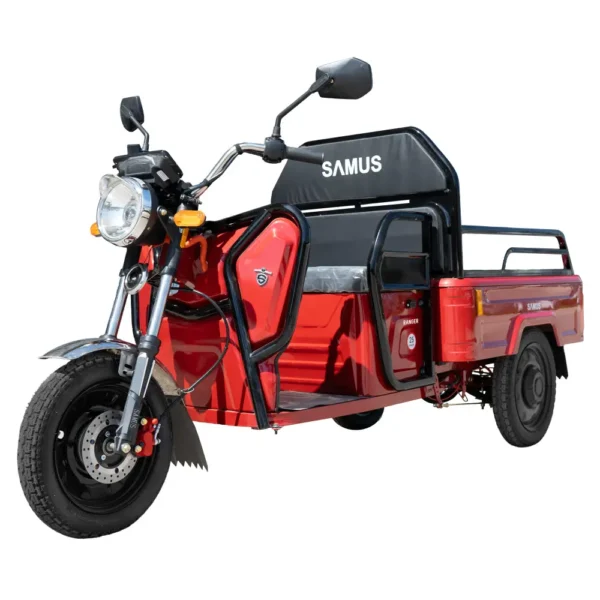 Triciclu electric cargo Samus Ranger 25 roșu vedere laterală stânga