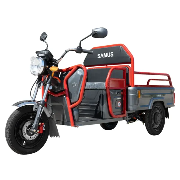 Triciclu electric cargo Samus Ranger 25 roșu-argintiu, vedere laterală stânga
