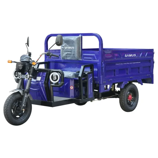 Triciclu electric cargo Samus Texas albastru vedere laterală