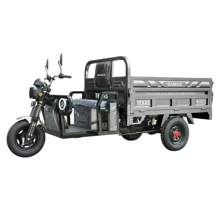 Triciclu electric cargo Samus Texas argintiu vedere laterală