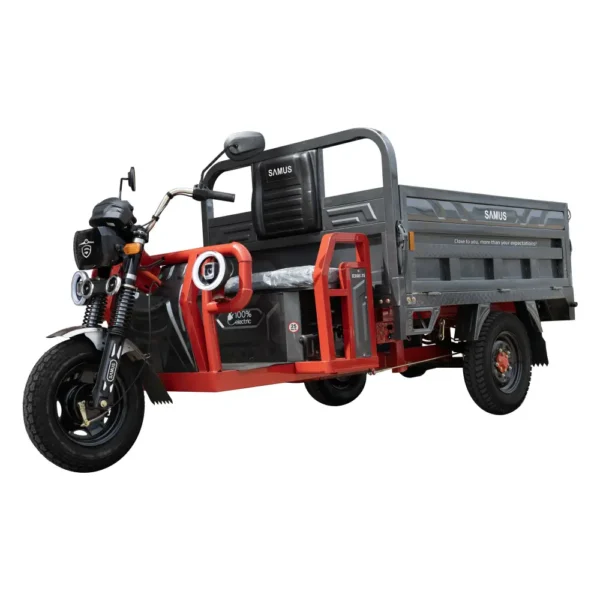 Triciclu electric cargo Samus Texas roșu vedere laterală