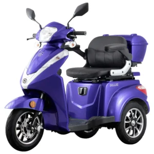 Triciclu electric Samus Dallas Blue vedere frontală și laterală