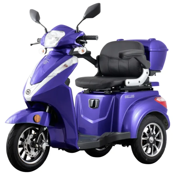 Triciclu electric Samus Dallas Blue vedere frontală și laterală
