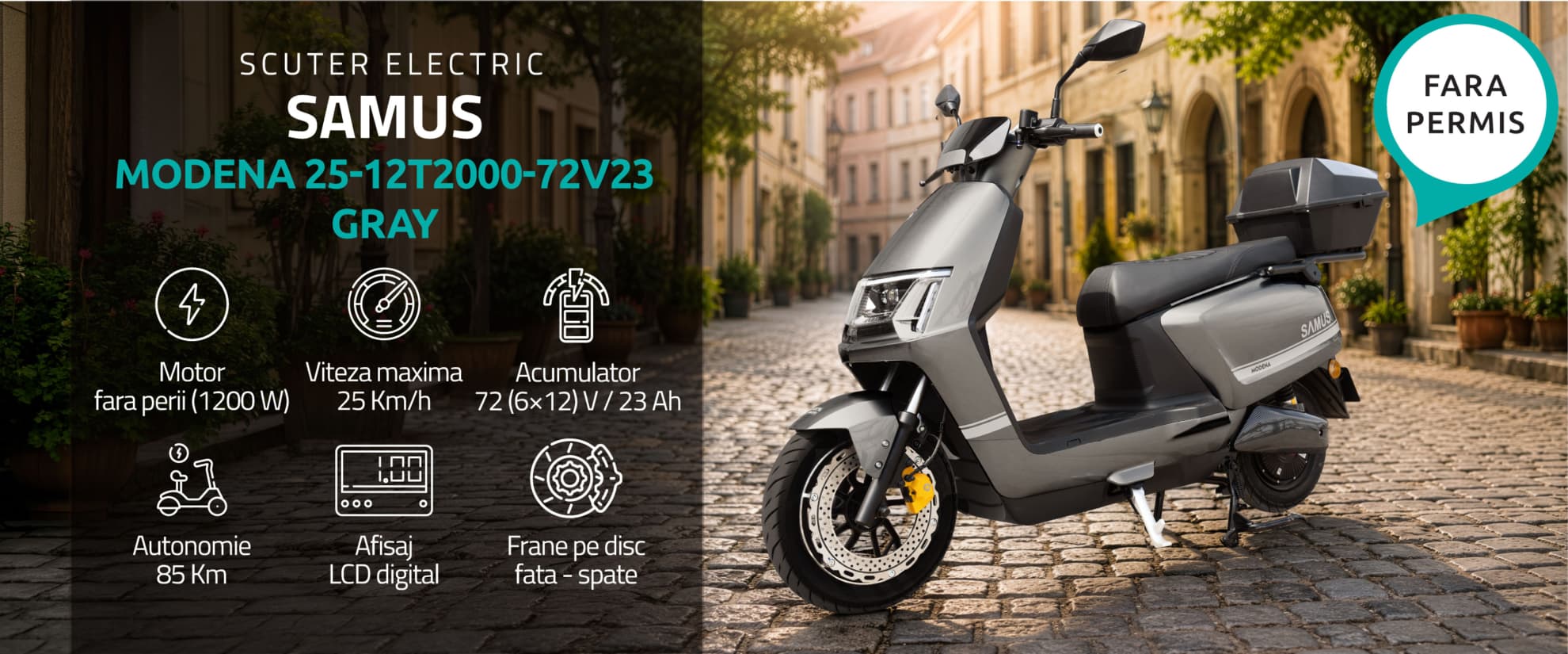 Scuter electric Samus Modena 25 Gri banner principal