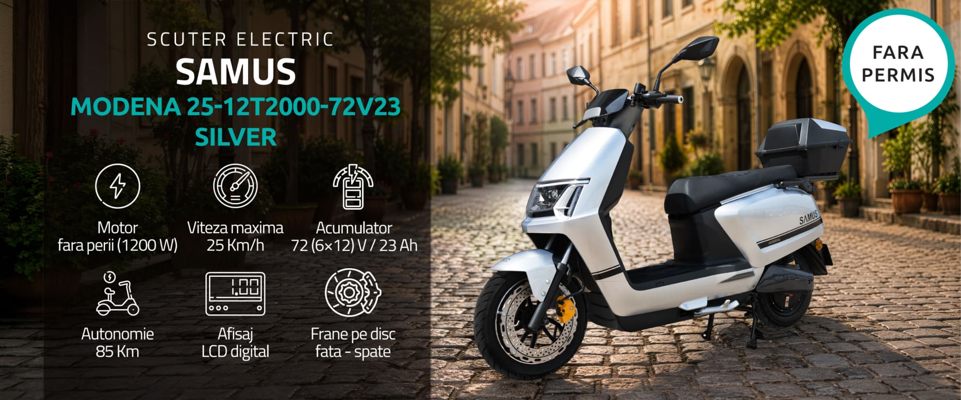 Scuter electric Samus Modena 25 Argintiu banner principal