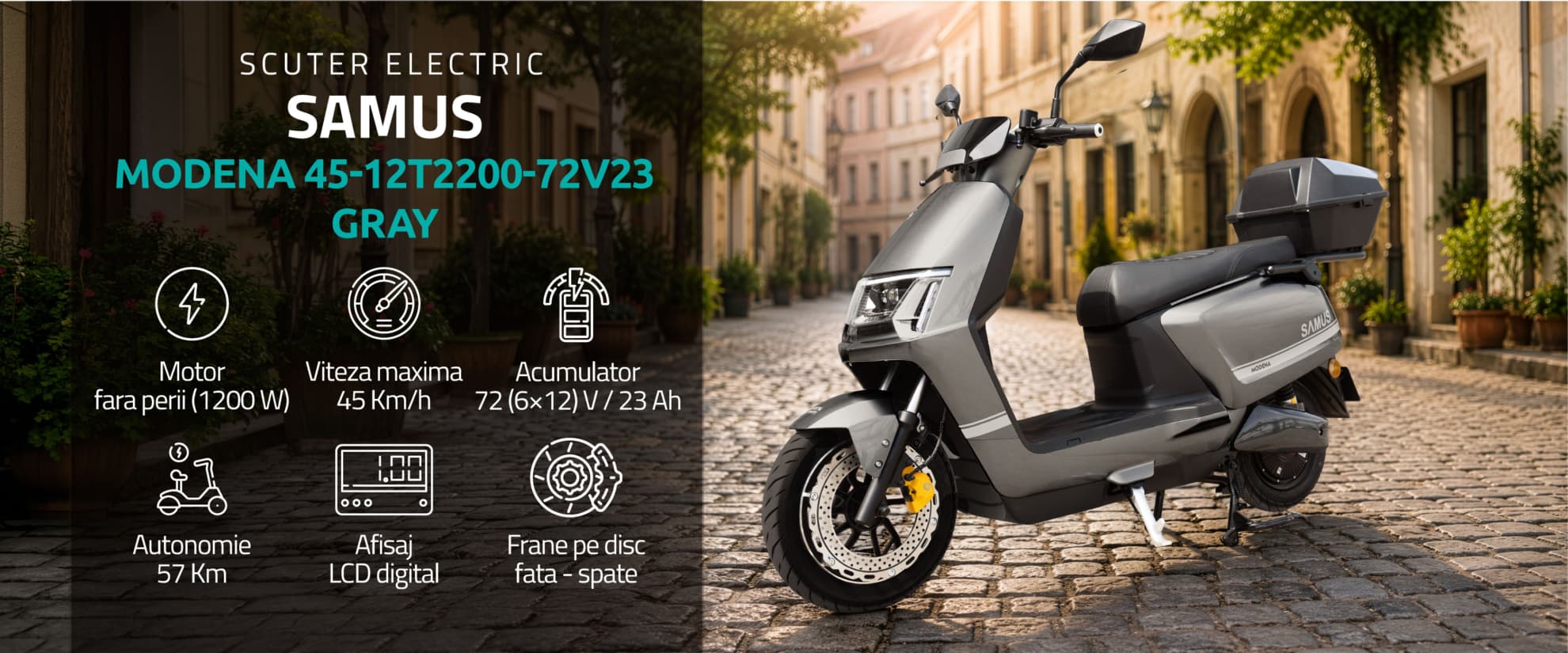 Scuter electric Samus Modena 45 Gri banner principal