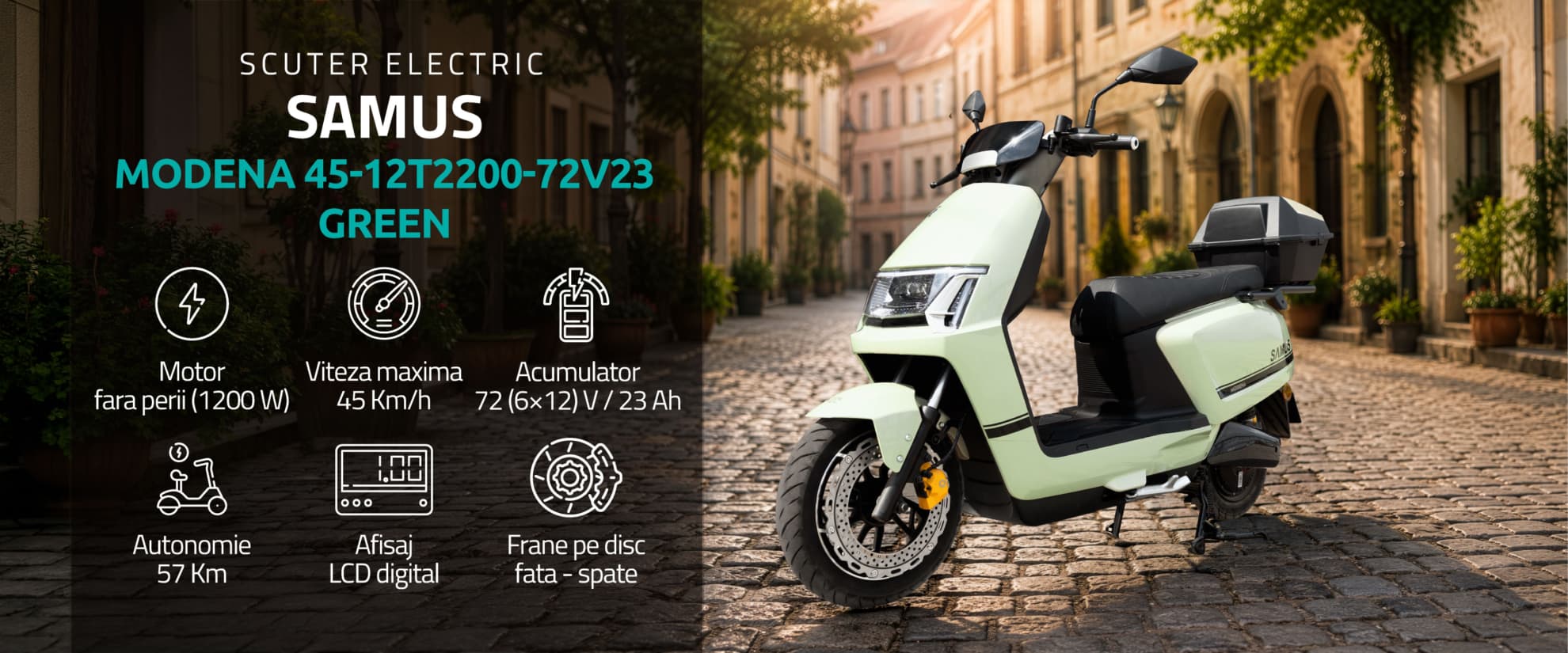 Scuter electric Samus Modena 45 Verde banner principal