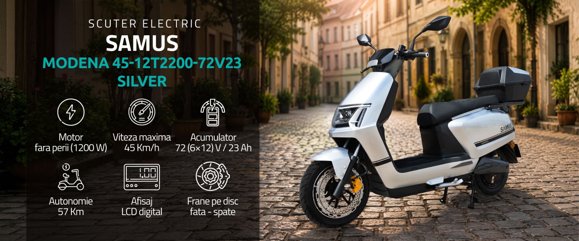 Scuter electric Samus Modena 45 Argintiu banner principal