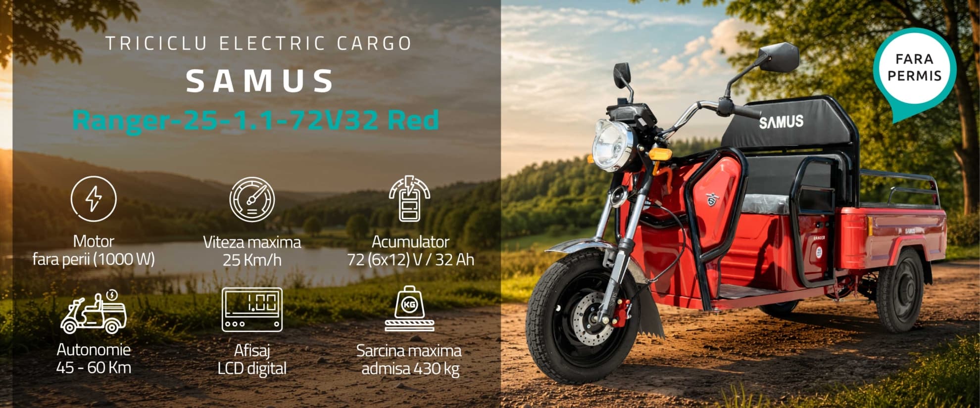 Triciclu electric cargo Samus Ranger 25 Red banner principal