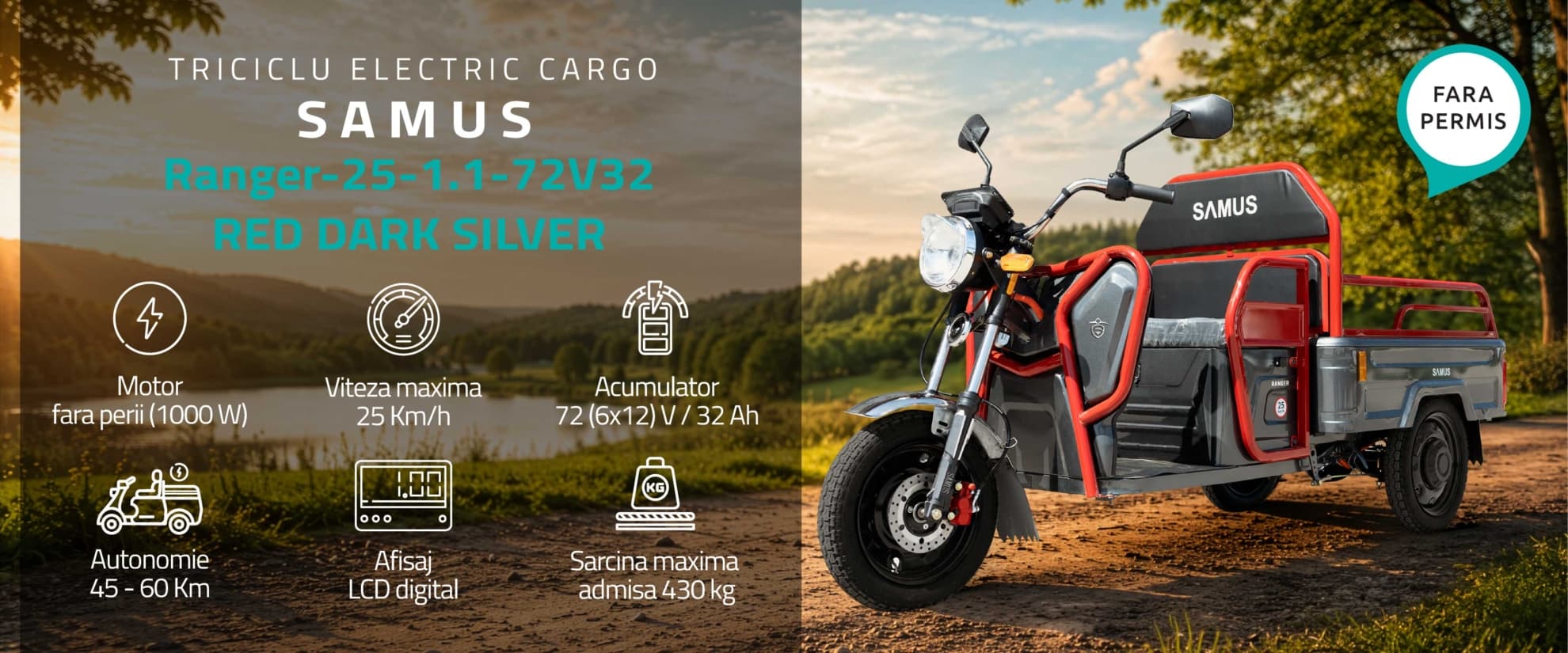 Triciclu electric cargo Samus Ranger 25 Red Dark Silver banner principal