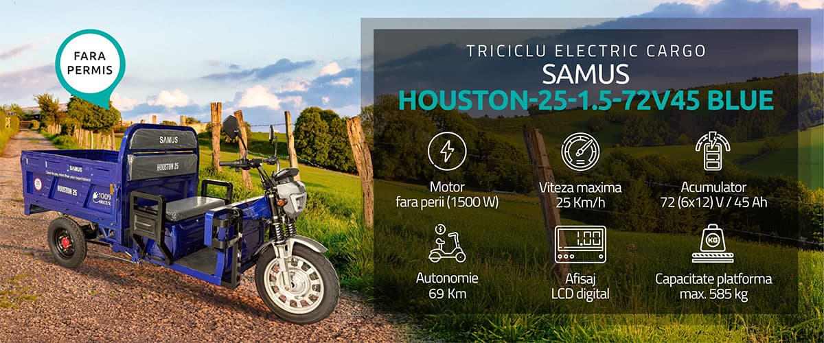 Banner principal triciclu electric cargo Samus Houston 25 km/h