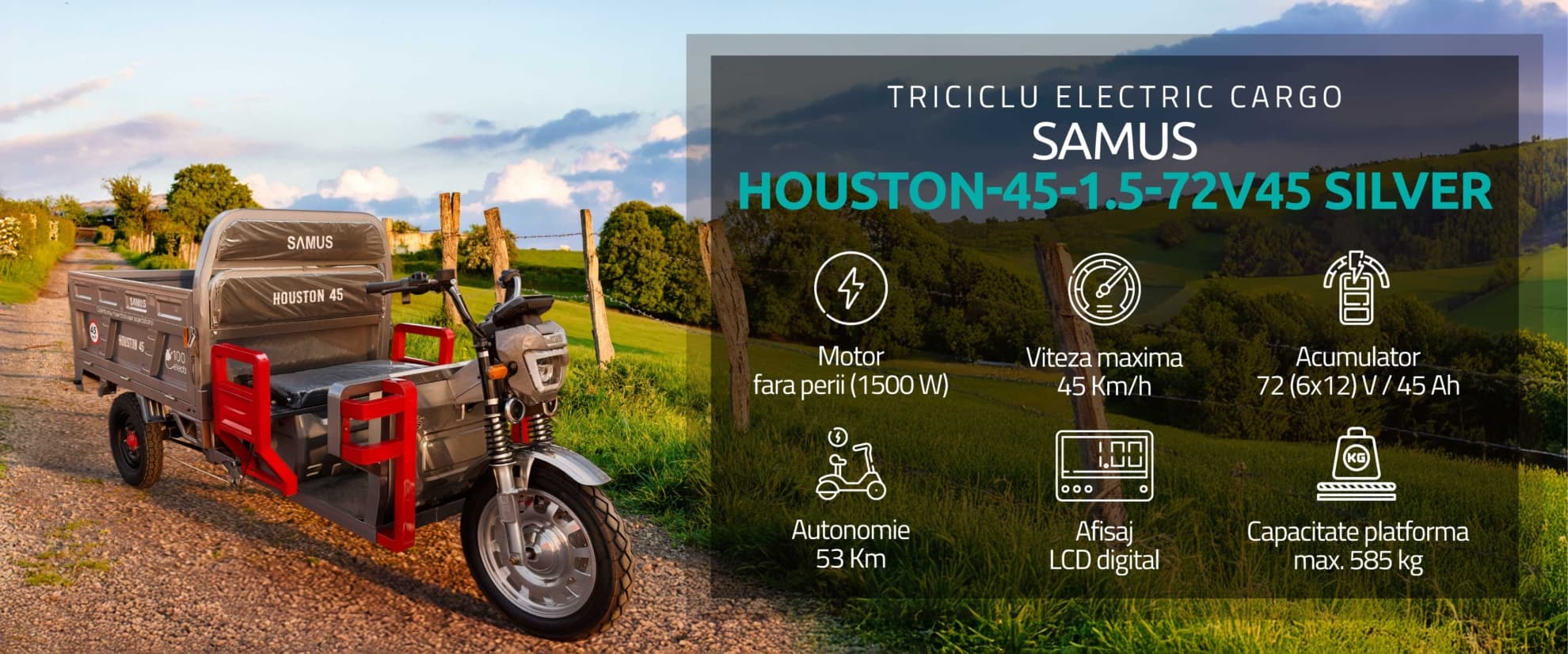 Triciclu electric cargo Samus Houston 45 Silver banner principal