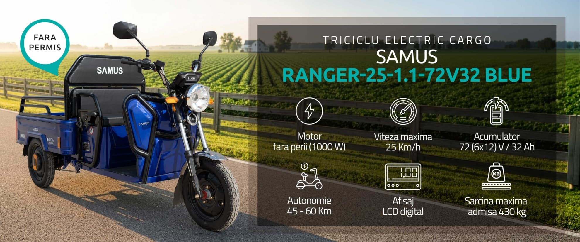 Triciclu electric cargo Samus Ranger 25 Blue banner principal
