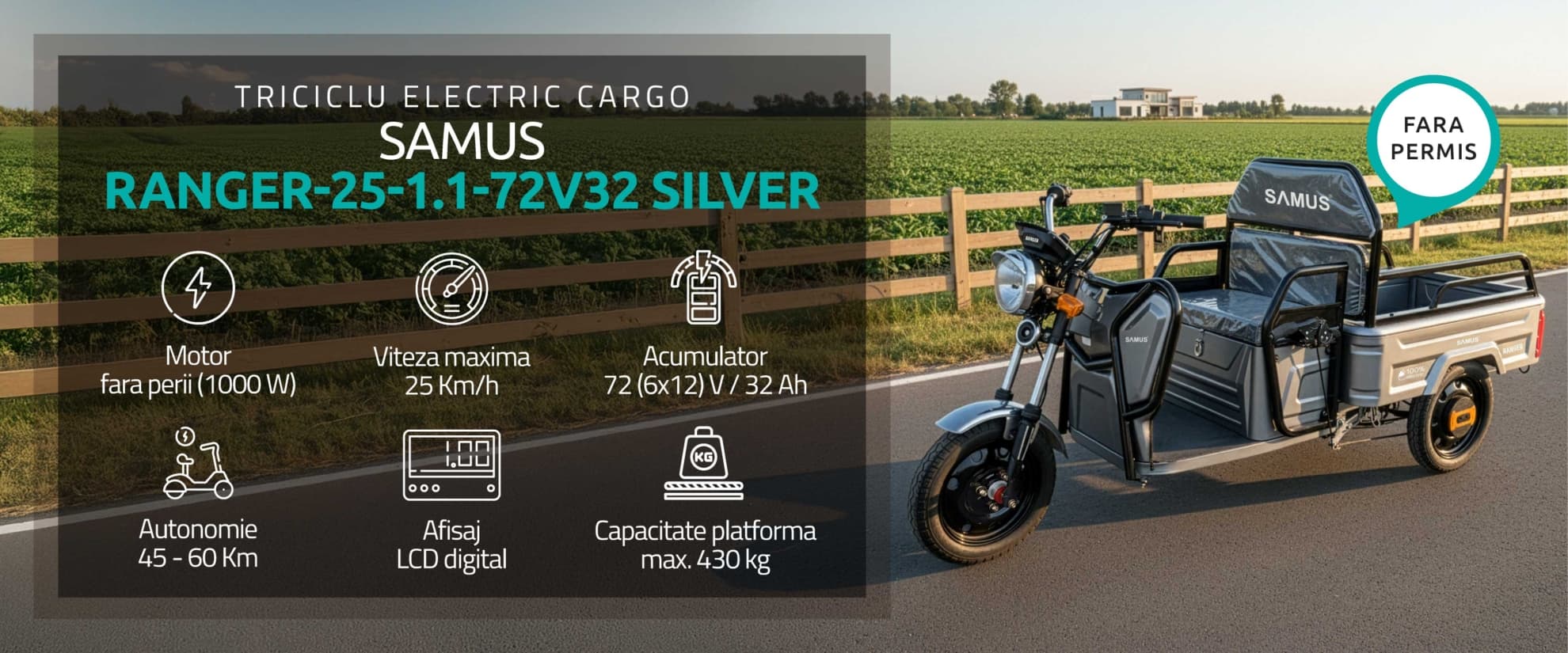Triciclu electric cargo Samus Ranger 25 Silver banner principal