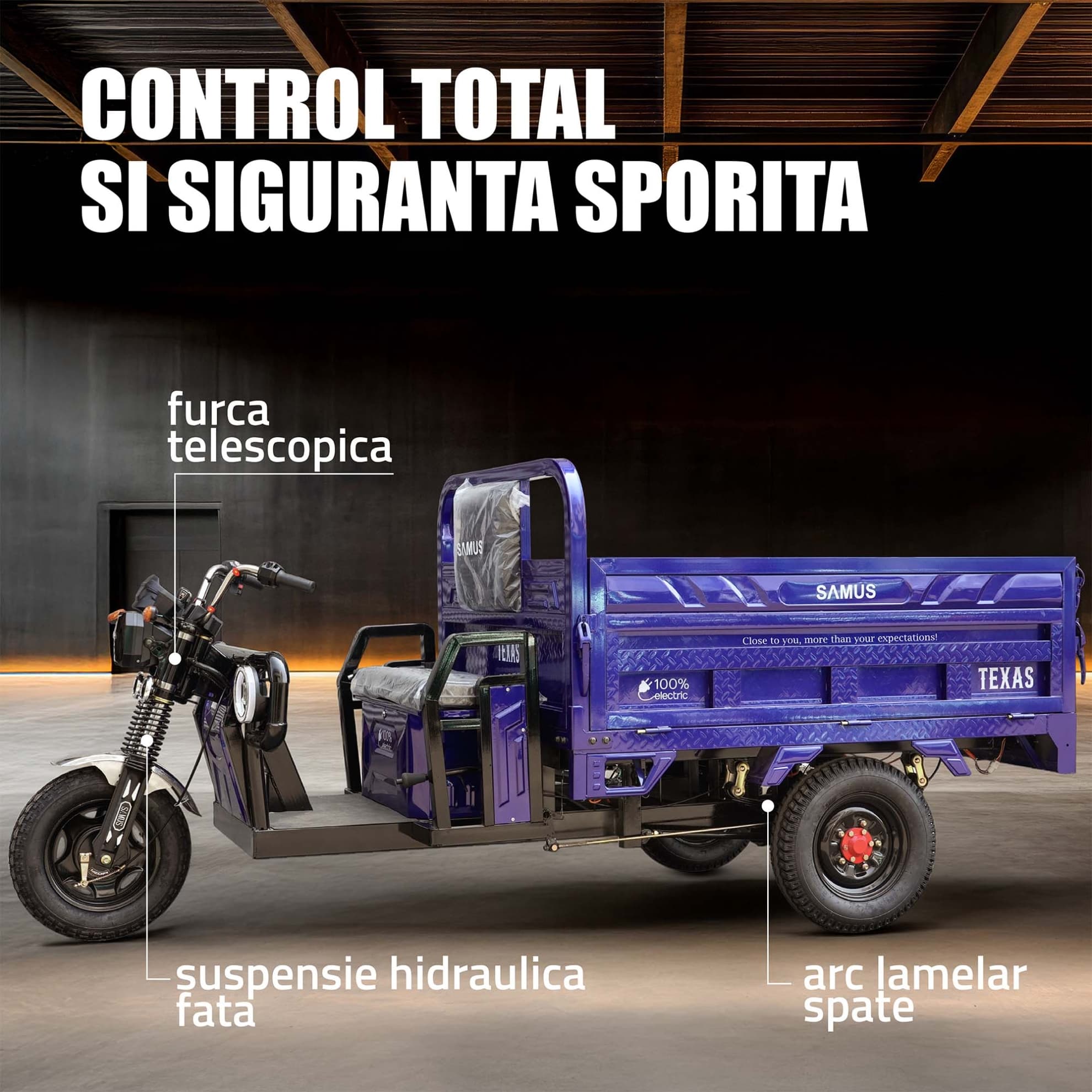 Control total și siguranță sporită triciclu electric Samus Texas Albastru