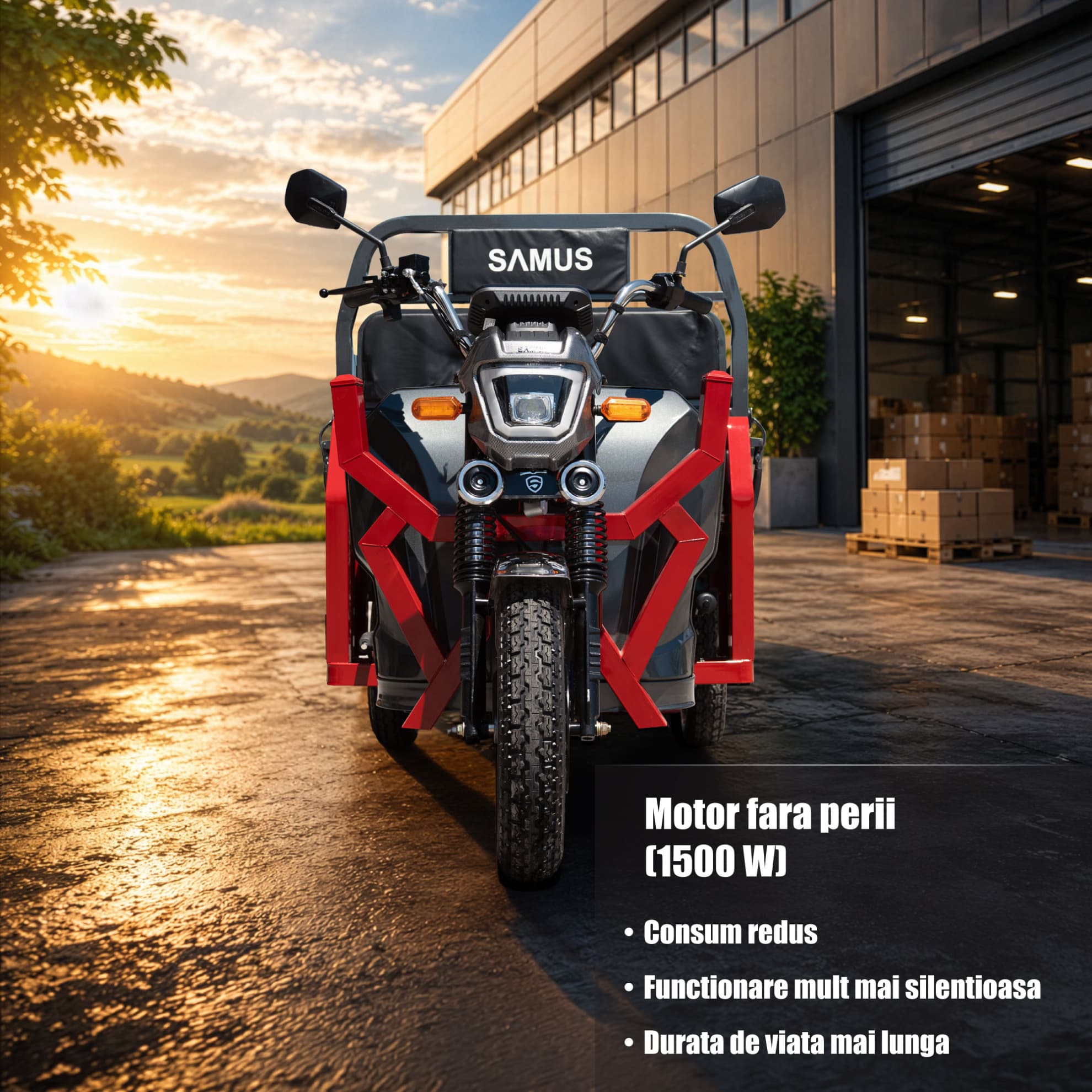 Motor electric fără perii 1500W triciclu cargo Samus Montana 25 Red Dark Silver