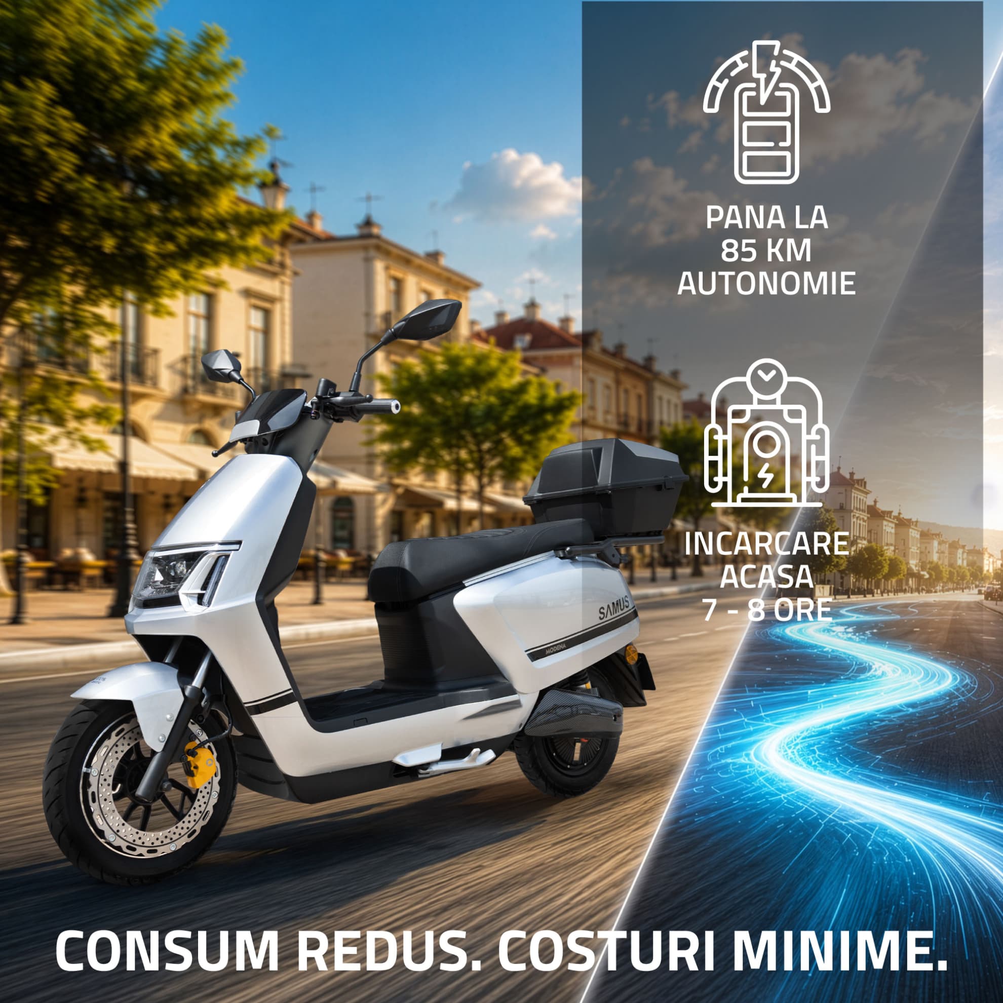 Afișaj autonomie scuter electric Samus Modena 25 Argintiu