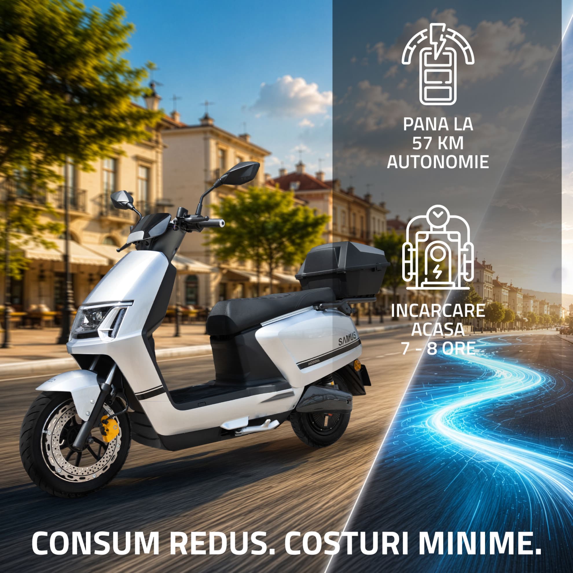 Afișaj autonomie scuter electric Samus Modena 45 Argintiu