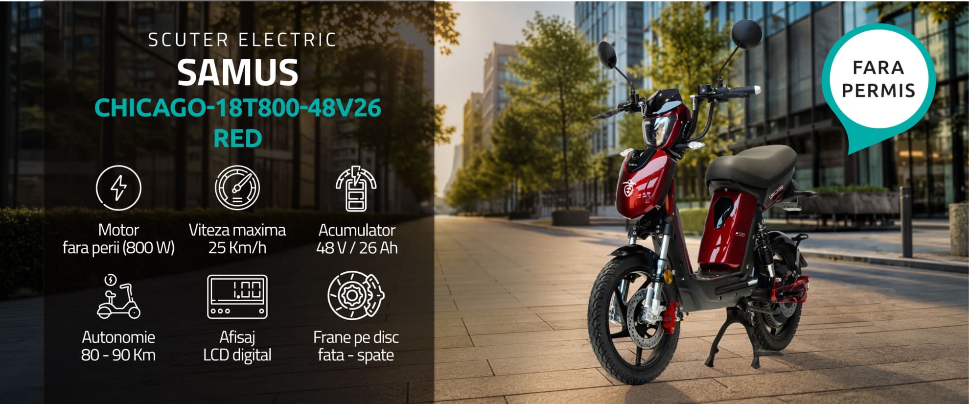 Scuter electric Samus Chicago roșu banner principal