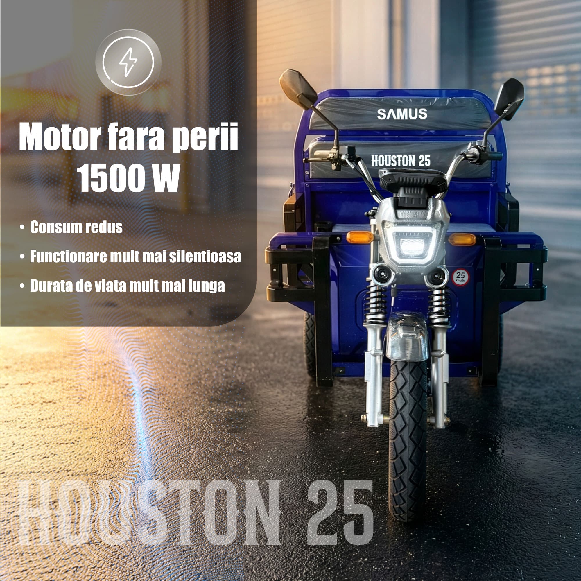 Triciclu electric cargo Samus Houston 25 Blue motor 1500W fără perii