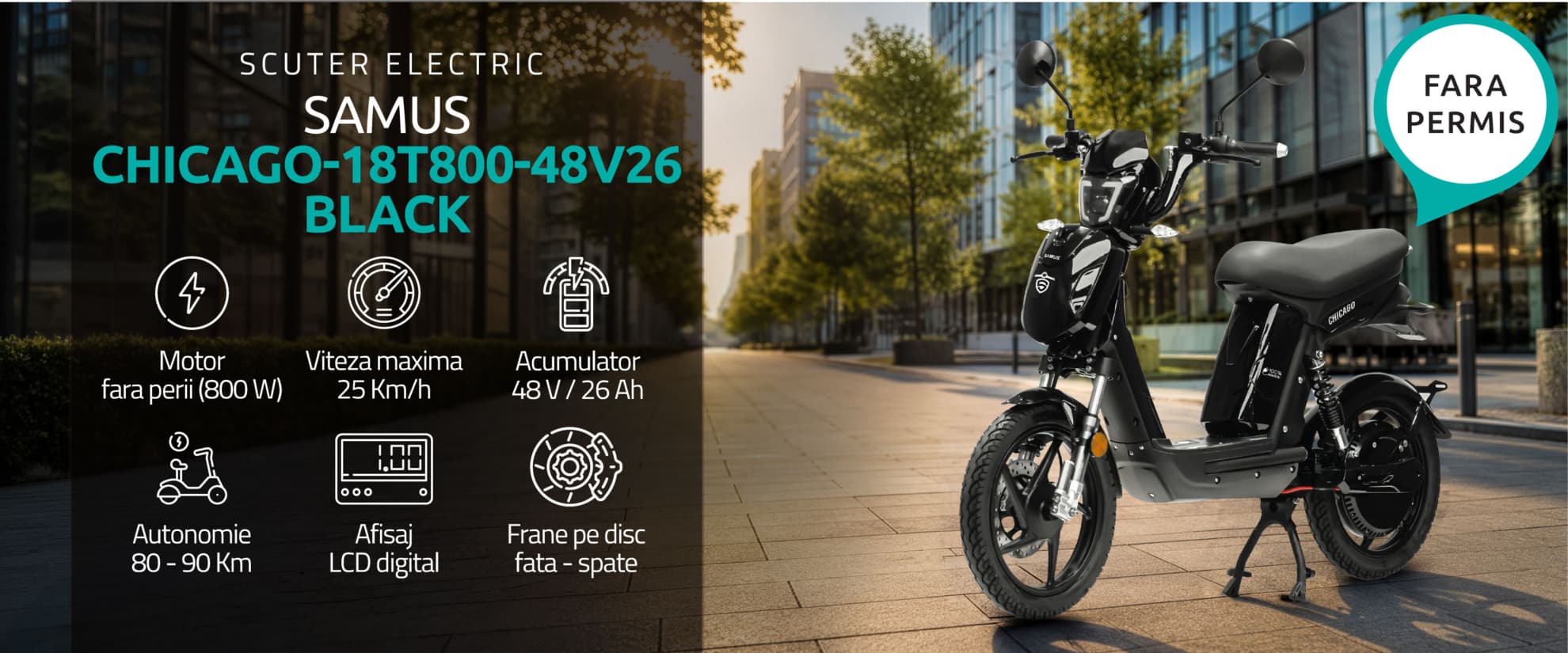 Scuter electric Samus Chicago negru banner principal