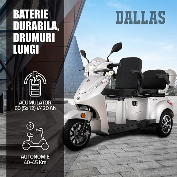 Banner autonomie și acumulator triciclu electric Samus Dallas Silver