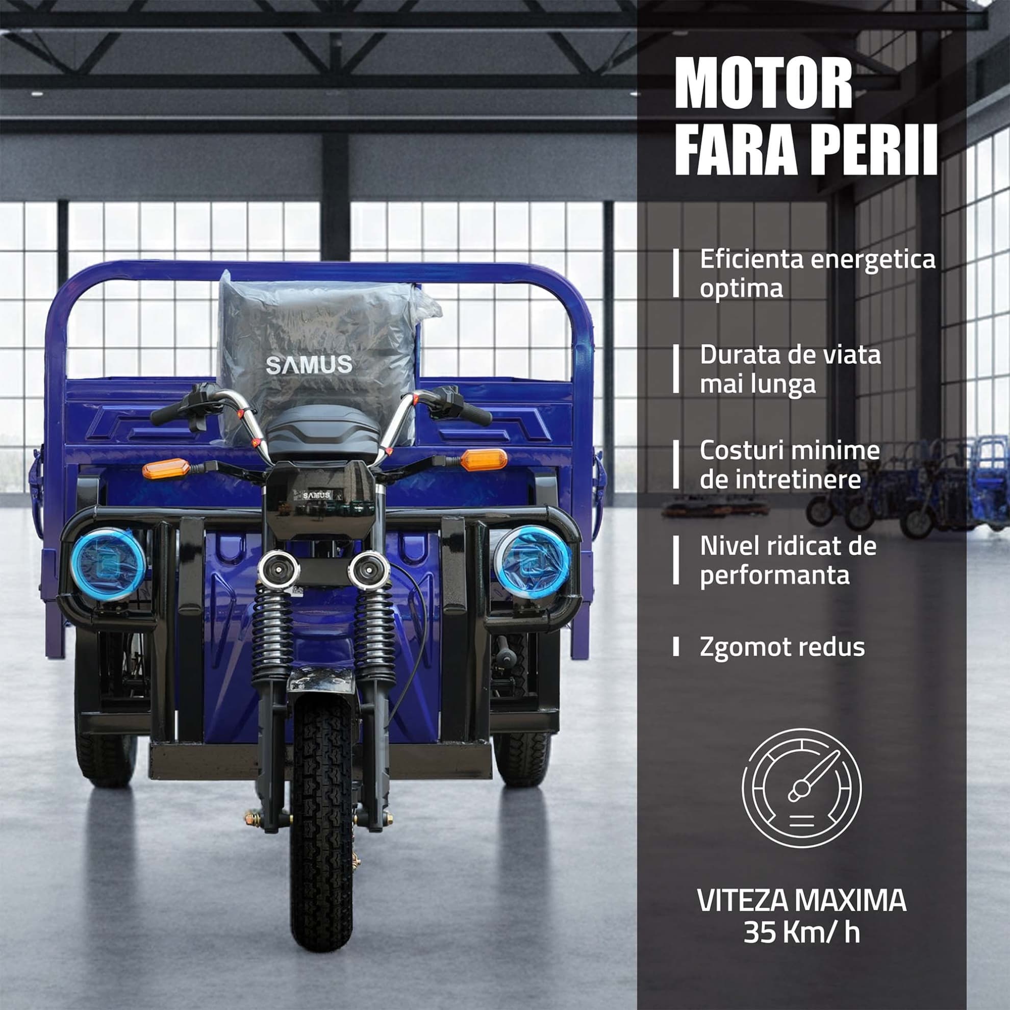 Motor electric fără perii triciclu cargo Samus Texas Albastru