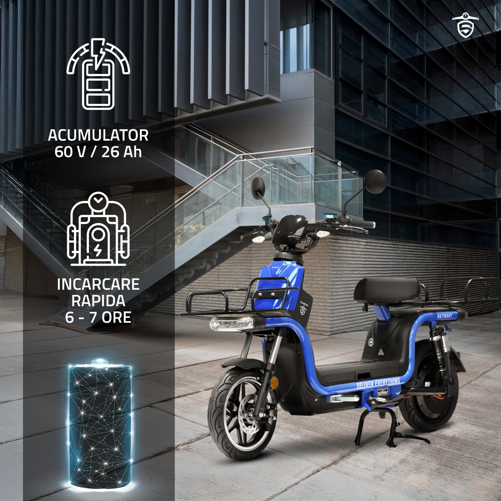 Baterie și sistem de alimentare scuter electric Samus Detroit 1200W albastru