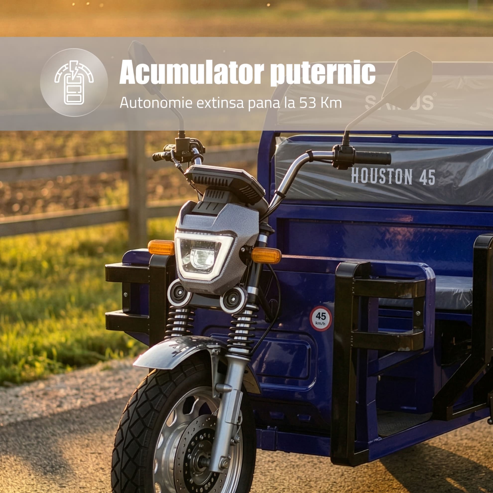 Acumulator triciclu electric cargo Samus Houston 45 Blue autonomie extinsă