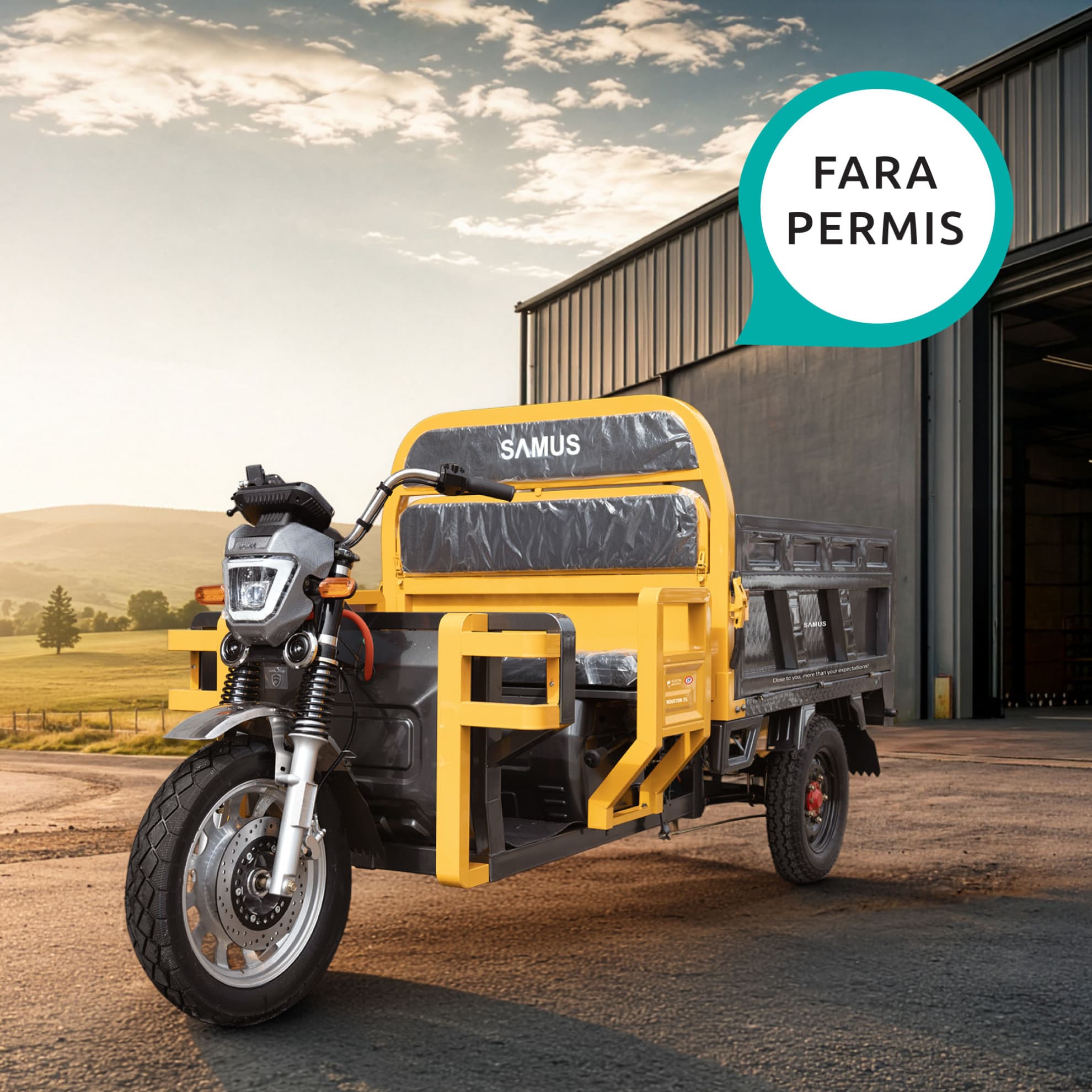 Triciclu electric cargo Samus Houston 25 Yellow Dark Silver utilizare fără permis